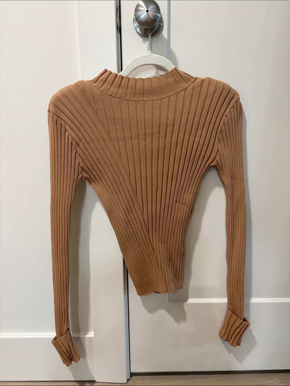 H&M Ribbed Long-Sleeve Sweater Top in Camel